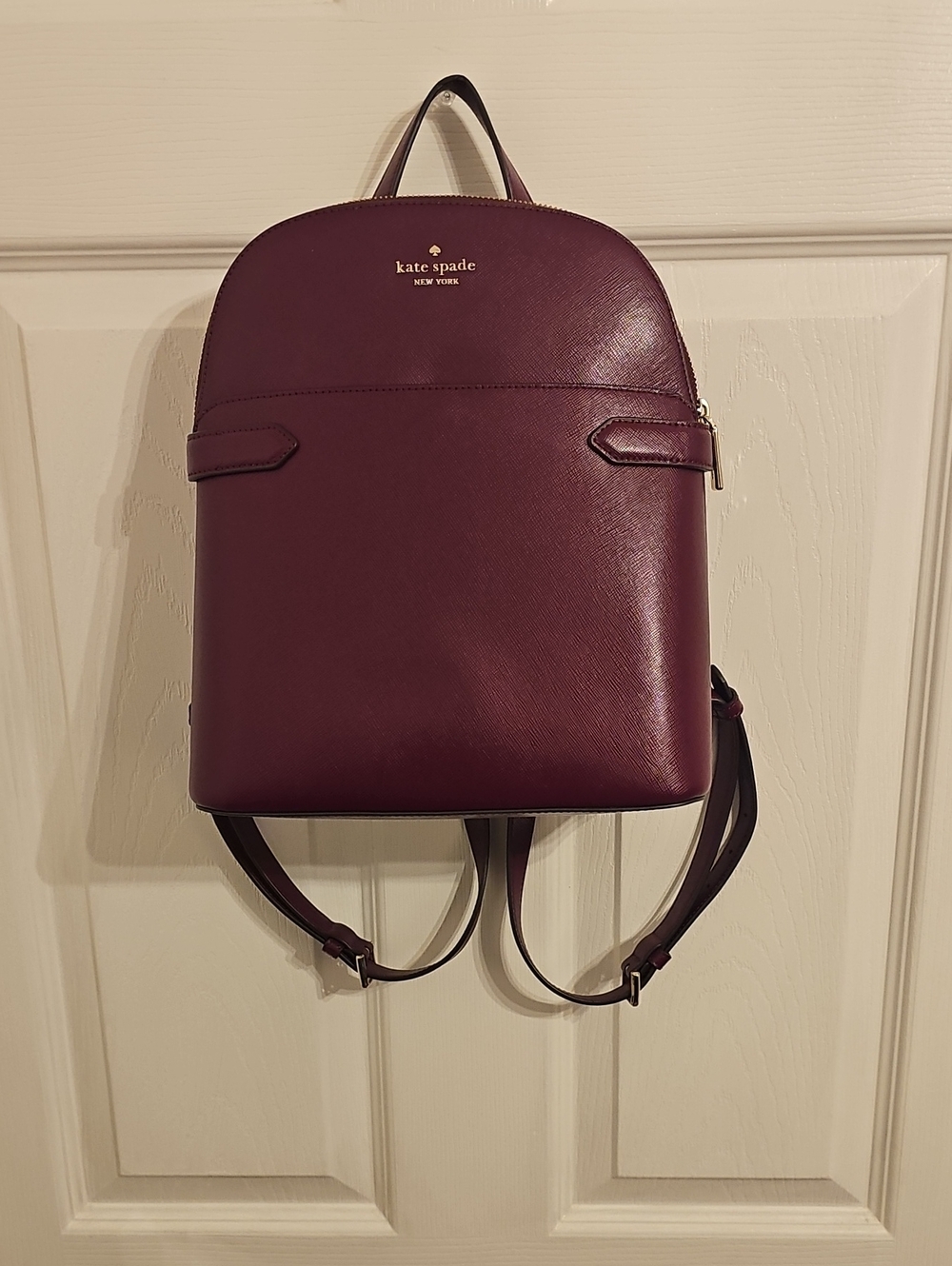 kate spade plum saffiano backpack with gold hardware